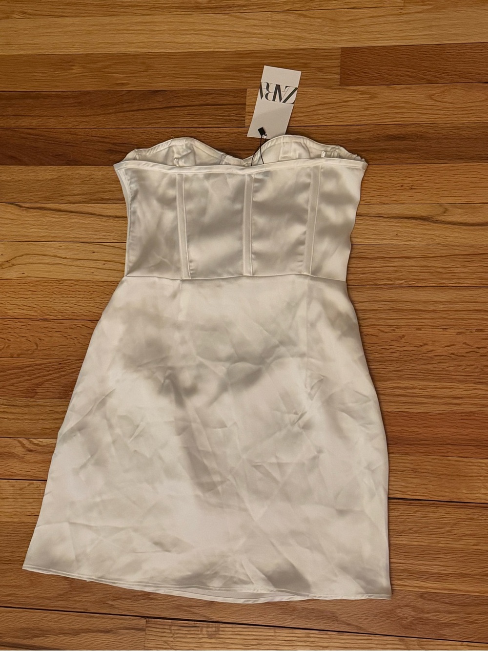 ZARA Satin White Bustier Mini Dress NWT - Picture 2 of 4